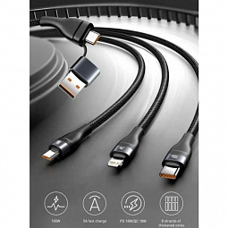 Кабель для быстрой зарядки Baseus Two-for-Three (U+C) to microUSB 18W/Lightning 20W/Type-C 100W, 1.2m, Черный, CASS030101 - фото 3