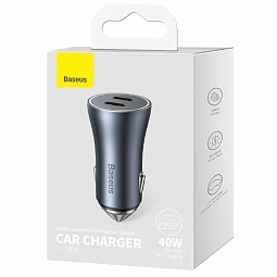 Автомобильное зарядное устройство Baseus Golden Contactor Pro Dual Fast Charger Car Charger C+C 40W, серый - фото 6