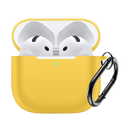 Чехол для AirPods 4 силиконовый желтый с карабином - фото 1