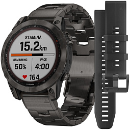 Умные часы Garmin FENIX 7 Sapphire Solar титановый угольно-серый DLC с угольно-серым титановым DLC браслетом (010-02540-39) - фото 1