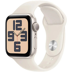 Apple Watch SE 2024 GPS 44mm Aluminium Case with Sport Band S/M, Starlight (Сияющая звезда), MXEU3 - фото 1