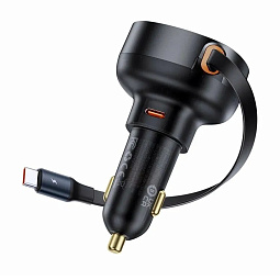 Автомобильное зарядное устройство Baseus Built in Retractable Cable Usb Port Type-C Cable 60W CCTXP-UC P00057800111-00 - фото 2