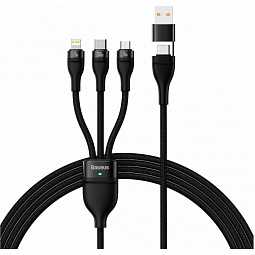 Кабель для быстрой зарядки Baseus Two-for-Three (U+C) to microUSB 18W/Lightning 20W/Type-C 100W, 1.2m, Черный, CASS030101 - фото 1
