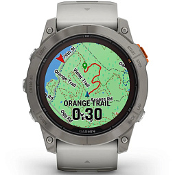 Умные часы Garmin FENIX 7X PRO Sapphire Solar, титановый с дымчато-серым оранжевым ремешком (010-02778-15) - фото 7