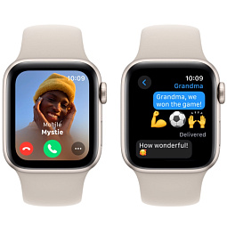 Apple Watch SE 2023 GPS 44mm Aluminium Case with Sport Band M/L, Starlight (Сияющая звезда), MRE53 - фото 5