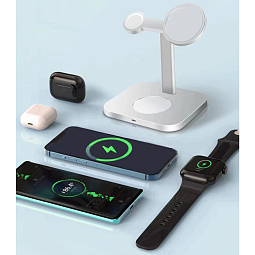 Беспроводное зарядное устройство COTECI WS-36 3 in 1 MagSafe Magnetic Wireless Fast Charger, Silver - фото 6