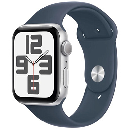 Apple Watch SE 2023 GPS 44mm Aluminum Case with Sport Band S/M, Silver/Storm Blue (Серебристый/синий), MREC3 - фото 1