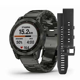 Умные часы Garmin FENIX 7X Saphir Solar Титановый ремешок 2 ремня в комплекте, угольно-серый (010-02541-27) - фото 4