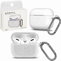 Чехол силиконовый для AirPods Pro 2 белый с карабином - фото 3