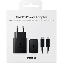 Сетевое зарядное устройство Samsung USB-C 45W + кабель Type-C to Type-C 1.8м (EP-T4511), черный - фото 5