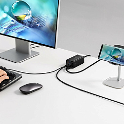 Блок питания сетевой Baseus Gan5 Pro Desktop Fast Charger 1U+2C+HDMI 67W with 1.5m power cord EU с кабелем Type-C to Type-C 100W (20V/5A) 1m (CCGP110201) - фото 6