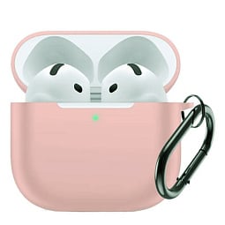Чехол для AirPods 4 силиконовый песочно-розовый с карабином - фото 1