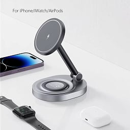 Беспроводное зарядное устройство COTECI 2 in 1 Magnetic Wireless Stand Charging Dock, Black - фото 4