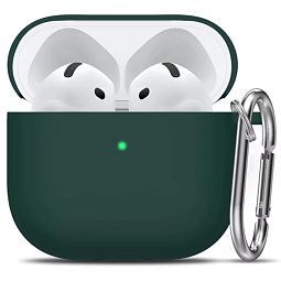 Чехол для AirPods 4 силиконовый темно-зеленый с карабином - фото 1