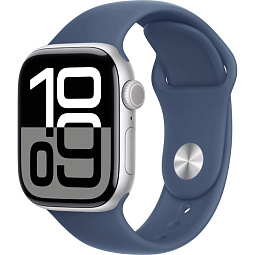 Apple Watch Series 10 42mm GPS Aluminum Case with Sport Band M/L, Silver/Denim (MWWC3LW/A) - фото 1