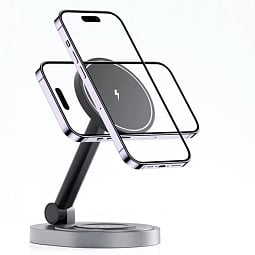 Беспроводное зарядное устройство COTECI 2 in 1 Magnetic Wireless Stand Charging Dock, Black - фото 3