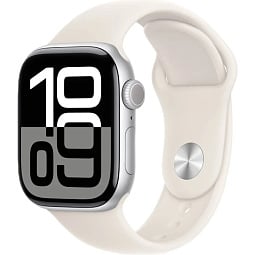 Apple Watch Series 10 42mm GPS Aluminum Case with Sport Band M/L, Silver/Starlight (MXLM3) - фото 1