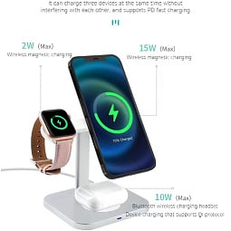 Беспроводное зарядное устройство COTECI WS-36 3 in 1 MagSafe Magnetic Wireless Fast Charger, Silver - фото 4