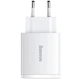 Сетевое зарядное устройство Baseus Compact Quick Charger, мощность Qi: 30 Вт, 20 Вт, EU, белый (CCXJ-E02) - фото 1