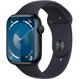 Apple Watch Series 9 GPS 45mm Aluminum Case with Sport Band S/M, Midnight (Тёмная ночь), MR993LW/A - фото 1