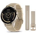 Умные часы Garmin VENU 3S, французский серый с золотистым безелем и кожаным ремешком (010-02785-55)