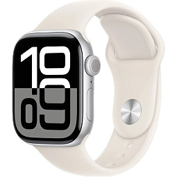 Apple Watch Series 10 46mm GPS Aluminum Case with Sport Band M/L, Silver/Starlight (MXM73) - фото 1