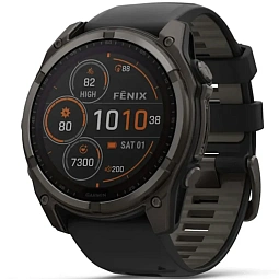 Умные часы Garmin FENIX 8 51mm Solar Sapphire Carbon Gray DLC Titanium with Black Silicone (010-02907-70) - фото 1