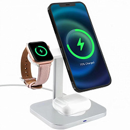 Беспроводное зарядное устройство COTECI WS-36 3 in 1 MagSafe Magnetic Wireless Fast Charger, Silver - фото 2