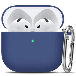 Чехол для AirPods 4 силиконовый темно-синий с карабином - фото 1