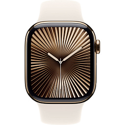 Apple Watch Series 10 46mm GPS + Cellular Gold Titanium Case with Starlight Sport Band S/M (MWYX3) - фото 2