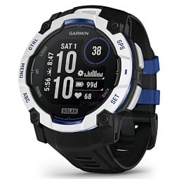 Умные часы Garmin INSTINCT 3 50mm SOLAR Whitestone with Black/Bolt Blue Band (010-02935-03) - фото 1