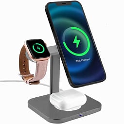 Беспроводное зарядное устройство COTECI WS-36 3 in 1 MagSafe Magnetic Wireless Fast Charger, Gray - фото 2