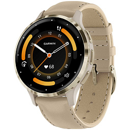 Умные часы Garmin VENU 3S, французский серый с золотистым безелем и кожаным ремешком (010-02785-55) - фото 2