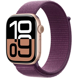 Apple Watch Series 10 46mm GPS Aluminum Case with Sport Loop, Rose Gold/Plum (MWWV3LW/A) - фото 1