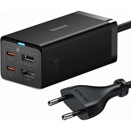 Блок питания сетевой Baseus Gan5 Pro Desktop Fast Charger 1U+2C+HDMI 67W with 1.5m power cord EU с кабелем Type-C to Type-C 100W (20V/5A) 1m (CCGP110201) - фото 1