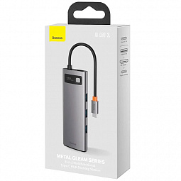USB-концентратор Хаб Hub Baseus Metal Gleam Series 8 в 1 (Space Grey) Type-C(PD), 4k HDMI, SD, MicroSD, RJ45, 3xUSB 3.0 (CAHUB-CV0G) - фото 8