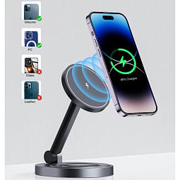 Беспроводное зарядное устройство COTECI 2 in 1 Magnetic Wireless Stand Charging Dock, Black - фото 8
