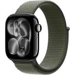 Apple Watch Series 11 42mm GPS Aluminum Case with Sport Loop, Jet Black/Forest, MEW04LW/A - фото 1