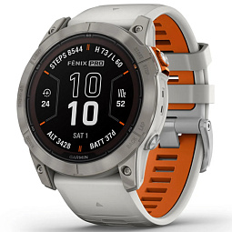 Умные часы Garmin FENIX 7X PRO Sapphire Solar, титановый с дымчато-серым оранжевым ремешком (010-02778-15) - фото 1