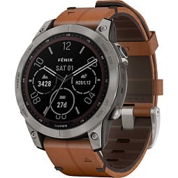Умные часы Garmin FENIX 7X Sapphire Solar титановый черный с коричневым кожаным ремешком (010-02541-19) - фото 1