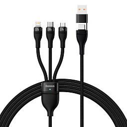 Кабель Baseus USB-C - Lightning/microUSB/USB-C 100W, 3.5 A, 1.5 м, черный (P103118000112-00) - фото 1