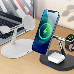 Беспроводное зарядное устройство COTECI WS-39 3 in 1 MagSafe Stand Wireless Fast Charger, White - фото 3