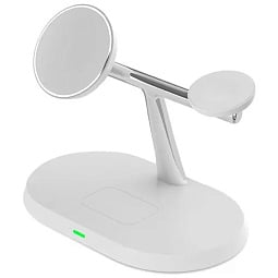 Беспроводное зарядное устройство COTECI WS-39 3 in 1 MagSafe Stand Wireless Fast Charger, White - фото 2