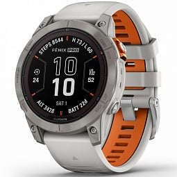 Умные часы Garmin FENIX 7 PRO Sapphire Solar, титановый серый с серо-оранжевым ремешком (010-02777-21) - фото 1