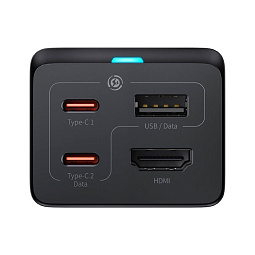 Блок питания сетевой Baseus Gan5 Pro Desktop Fast Charger 1U+2C+HDMI 67W with 1.5m power cord EU с кабелем Type-C to Type-C 100W (20V/5A) 1m (CCGP110201) - фото 4