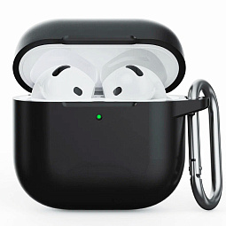 Чехол для AirPods 4 силиконовый черный с карабином - фото 1