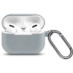 Чехол силиконовый для AirPods Pro 2 серый с карабином - фото 1