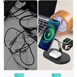 Беспроводное зарядное устройство COTECI WS-39 3 in 1 MagSafe Stand Wireless Fast Charger, Black - фото 5