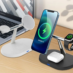 Беспроводное зарядное устройство COTECI WS-39 3 in 1 MagSafe Stand Wireless Fast Charger, Black - фото 3