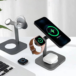 Беспроводное зарядное устройство COTECI WS-36 3 in 1 MagSafe Magnetic Wireless Fast Charger, Gray - фото 4